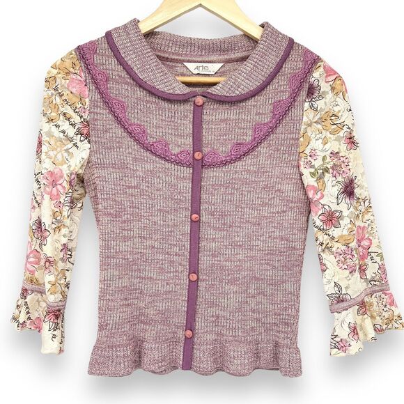 Arte By Juong Ho Jin Collared Knit and Lace Coquete Blouse Top Womens M Girlie - Picture 1 of 8